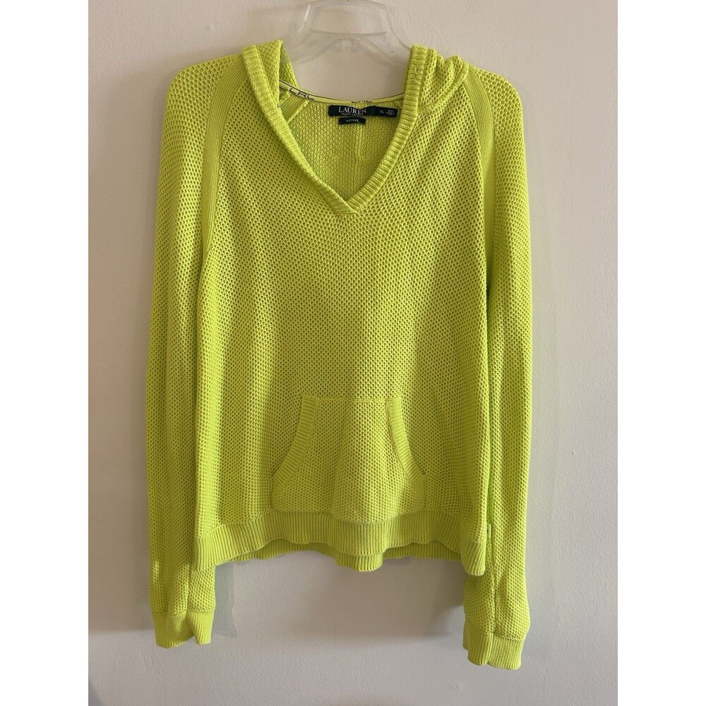 Lauren Ralph Lauren Sweater Women Pullover Neon Yellow Sweatshirt Hoodie Size XL